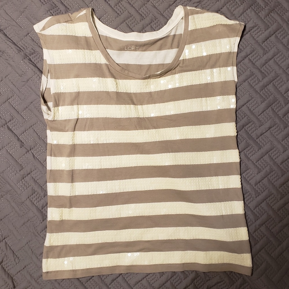 LOFT Sequined Cap Sleeve Tee - M